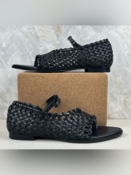 JW PEI Shoes - JW PEI Jocelyn Black Woven Vegan Leather Strap Sandals Women’s Size 7